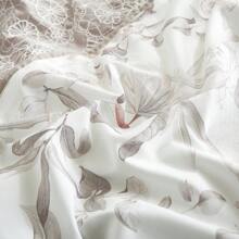 7 Pieces Bloom Flowers Printed Comforter Set With Leaf Pattern, Elegant Embroidered Floral Bed Set For Bedroom, Aesthetic Botanical Bed In A Bag With Down Alternative Filling