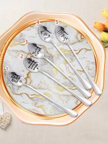 1pc Spoon Gift Lettering Halloween Gift For Friends Funny Spoon Coffee Spoon Ice Cream Spoon Tableware. - Multicolor - View 9