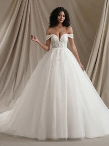 Princess Glitter Ball Bridal Gown Dresses Sleeveless Beading Bodice Ivory Vintage Wedding Dress For Women, Elegant Dress,Bride - Beige - View 2