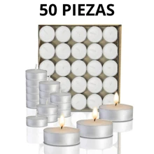 50 Piezas velas de té, velas flotantes para fiestas, duración de 4 horas - Blanco - Ver 1