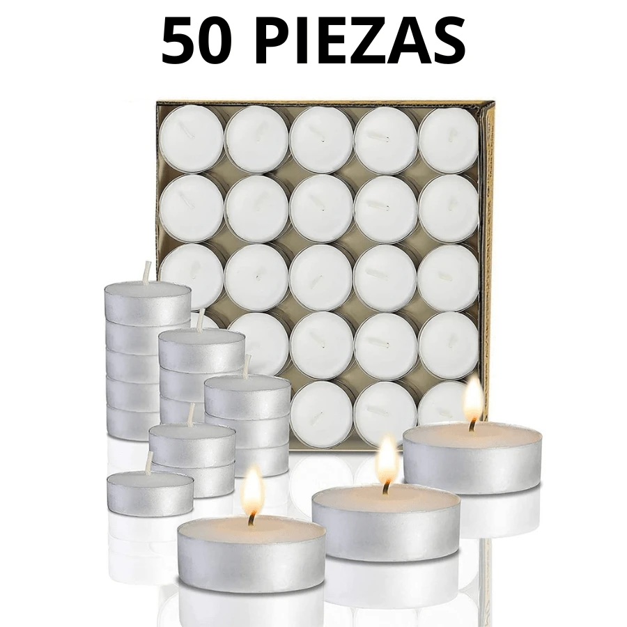 50 Piezas velas de té, velas flotantes para fiestas, duración de 4 horas - Blanco - Ver 1