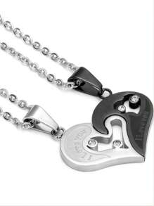 1 par de colgantes de collar de pareja de acero inoxidable, estilo llavero con forma de corazón y circonita, colgante doble de 2 en 1 para pareja, regalo de pareja - Multicolor - Ver 5