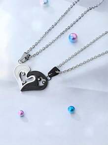 1 par de colgantes de collar de pareja de acero inoxidable, estilo llavero con forma de corazón y circonita, colgante doble de 2 en 1 para pareja, regalo de pareja - Multicolor - Ver 7