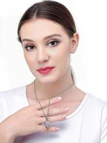 1 par de colgantes de collar de pareja de acero inoxidable, estilo llavero con forma de corazón y circonita, colgante doble de 2 en 1 para pareja, regalo de pareja - Multicolor - Ver 4