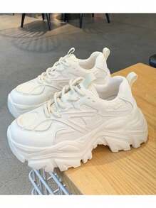 Cien estudiantes de moda zapatos casuales,zapatos deportivos casuales con cordones,Zapatos deportivos casuales para mujer al aire libre, livianos, transpirables, antideslizantes, chunky de moda Zapatos para aumentar la altura y entrenamiento - Blanco - Ver 3