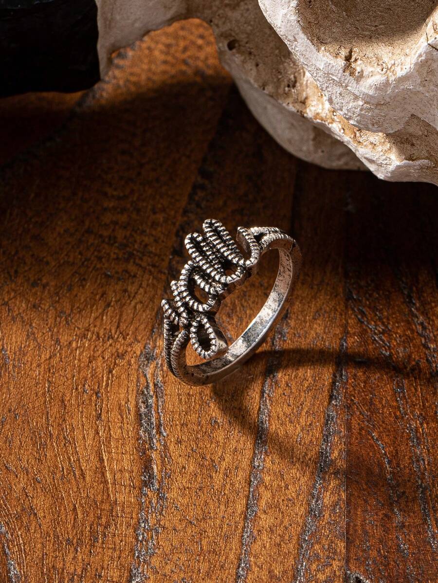 1 Pc Western Cowgirl Style Yall LetterBlue Turquoise Decor Statement Ring For Women - Antique Silver - View 1
