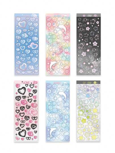 1set/6pcs Colorful Bubble Semi-Transparent Stickers For Scrapbooking, Journaling Decor Back To School