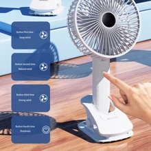 Portable Hand-Held Fan Mini Folding Desk Fan Cooler Cooling Clip On Rechargeable - White - View 6
