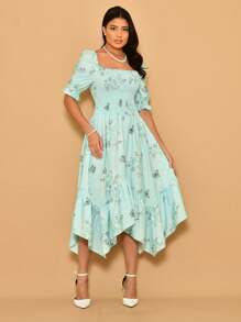 Helena Crepinho Printed Dot Midi Dress With Short Sleeves - 薄荷綠 - 查看 1