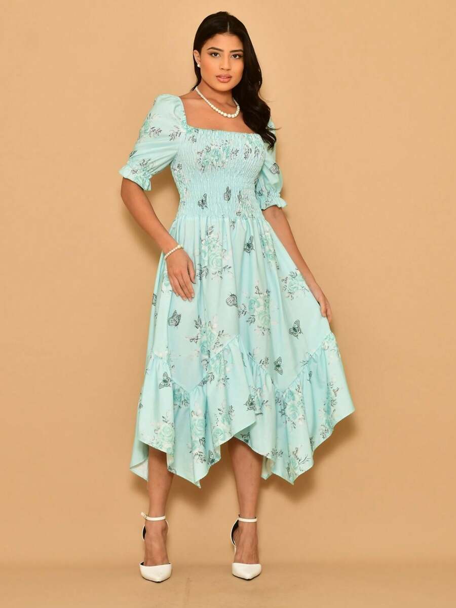 Helena Crepinho Printed Dot Midi Dress With Short Sleeves - 薄荷綠 - 查看 1