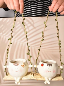 1pc Glossy Swing Smiling Face Planter Pot Head, Small Hanging Planter For Indoor Outdoor Plants, Cute Hanging Flower Pot For String Of Pearls Plant Live, Happy Resin Succulent Planter Gifts Birthday Graduation