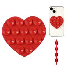 3-1pc Heart Shape Double-Sided Mobile Phone Suction Cup Holder, Multi-Purpose Silicone Suction Cup Mobile Phone Holder, Cute Mobile Phone Case, Sticky Mobile Phone Grip For Mobile Devices, Mirror Glass - Red - View 2