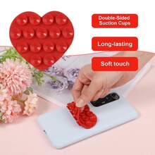 3-1pc Heart Shape Double-Sided Mobile Phone Suction Cup Holder, Multi-Purpose Silicone Suction Cup Mobile Phone Holder, Cute Mobile Phone Case, Sticky Mobile Phone Grip For Mobile Devices, Mirror Glass - Red - View 4