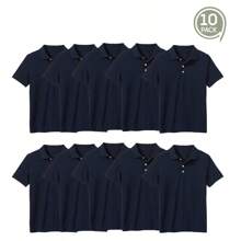 10 件装男孩校服无标签 Polo 衫 - 藏蓝色 - 查看 4