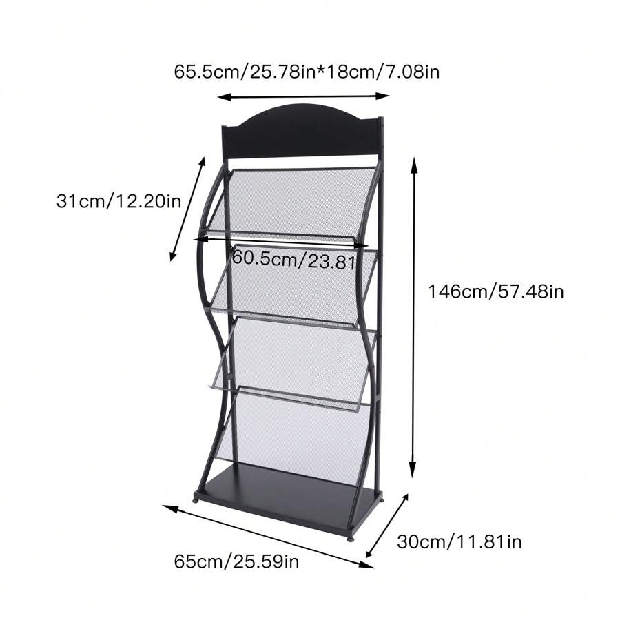 LOYALHEARTDY 4Tier Floor-Standing Magazine Rack Information Rack Storage Rack Newspaper Rack Display Rack Manual Book Rack Single Page Simple Iron (Black)
