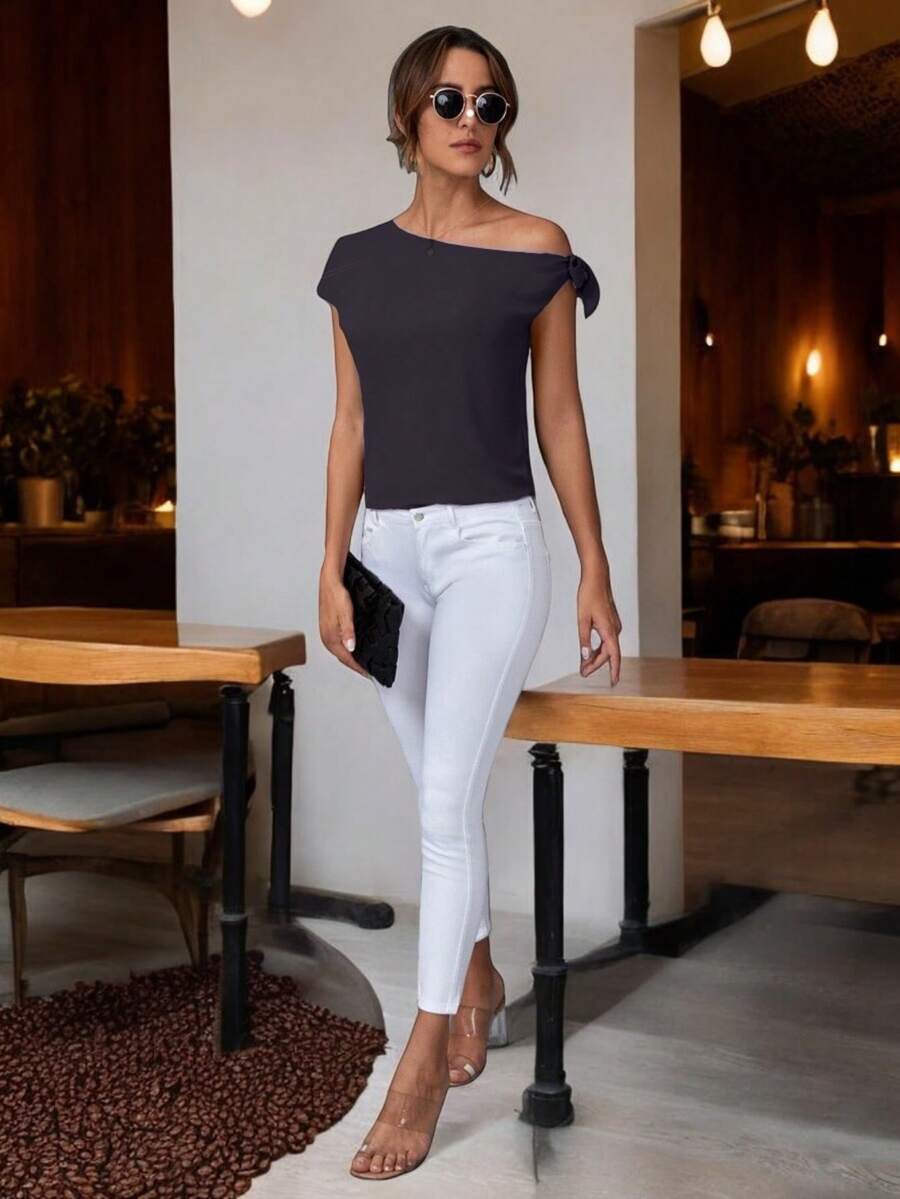 Blusa Dama Sexy y Cómodo Con Hombro Descubierto De Moda Mujer Temporada - Negro - Ver 1