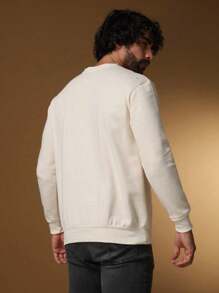 Cold Weather Blouse Men's Sweatshirt Without Hood Crew Neck Plain Flannel - 米色 - 查看 2