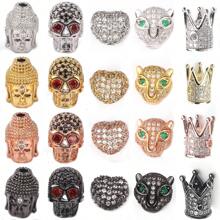 3 pezzi di perline in metallo a forma di cuore e teschio con zirconi micro pavé per la realizzazione fai da te di braccialetti, collane e accessori gioielleria