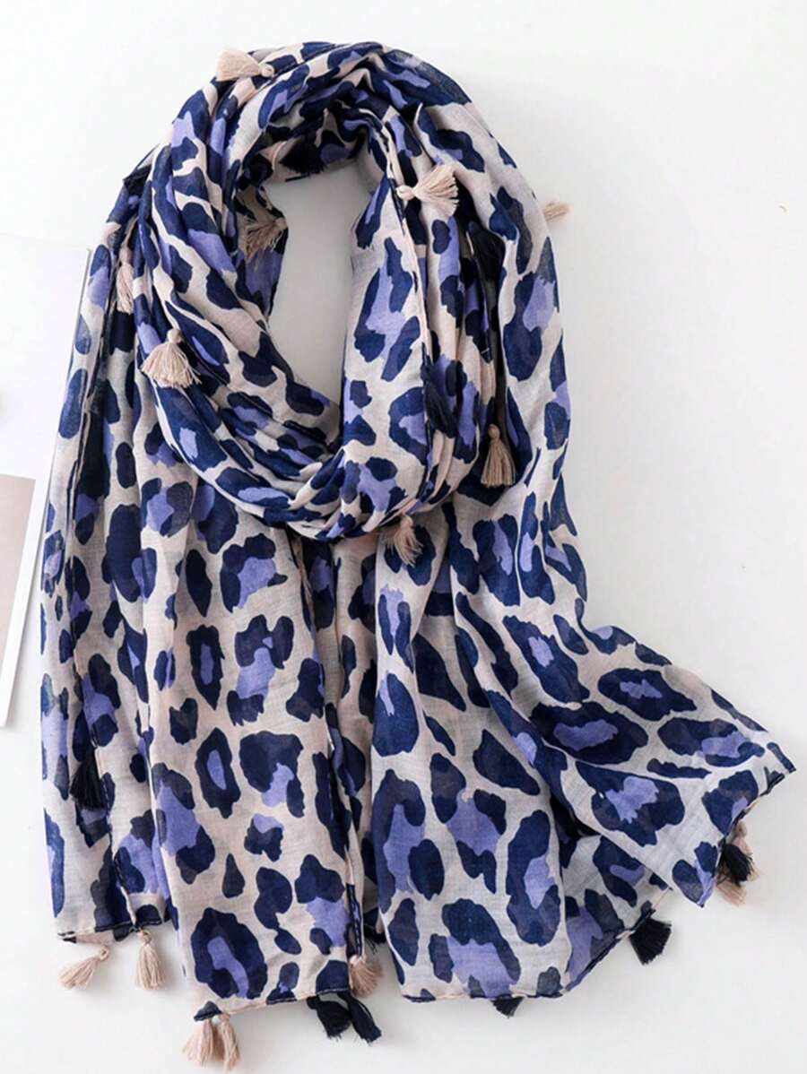 Fashion Leopard Printed Scarf, New Outdoor Travel Beach Sunscreen Shawl Scarf For Women, Linen Texture - Multicolor - View 1