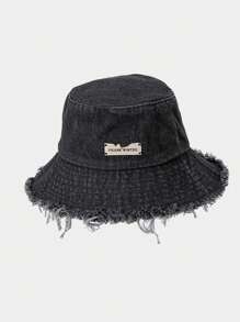 1 pieza Sombrero de cubo con decoración de metal desgastado, estilo callejero, apto para uso casual en primavera, verano y otoño