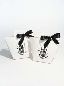 6pcs Spooky Skeleton Mini Gift Boxes With Black Satin Ribbon, Ideal For Halloween Candies, Chocolates, And Small Gifts, Fun Skeleton Design For Trick-Or-Treating And Halloween Decor,Christmas - Hand Tote Box - View 5
