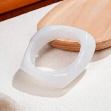 Women's Wide Square Touch Marble Semi-Transparent Toffee Amber Bracelet - Multicolor - View 16