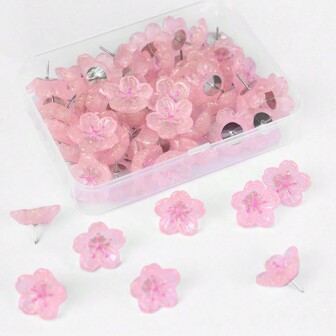 20/30/50pcs Pink Cherry Blossom Pins, Resin Flower Decorative Push Pins, Photos, Posters, And Other Office And School Supplies And Accessories Back To School,Back To School,School Supplies
