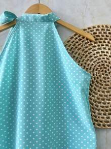 Women's Tank Top Polka Dot Turtleneck Blouse Great Quality Super Shipping - Màu xanh ngọc - Xem 3