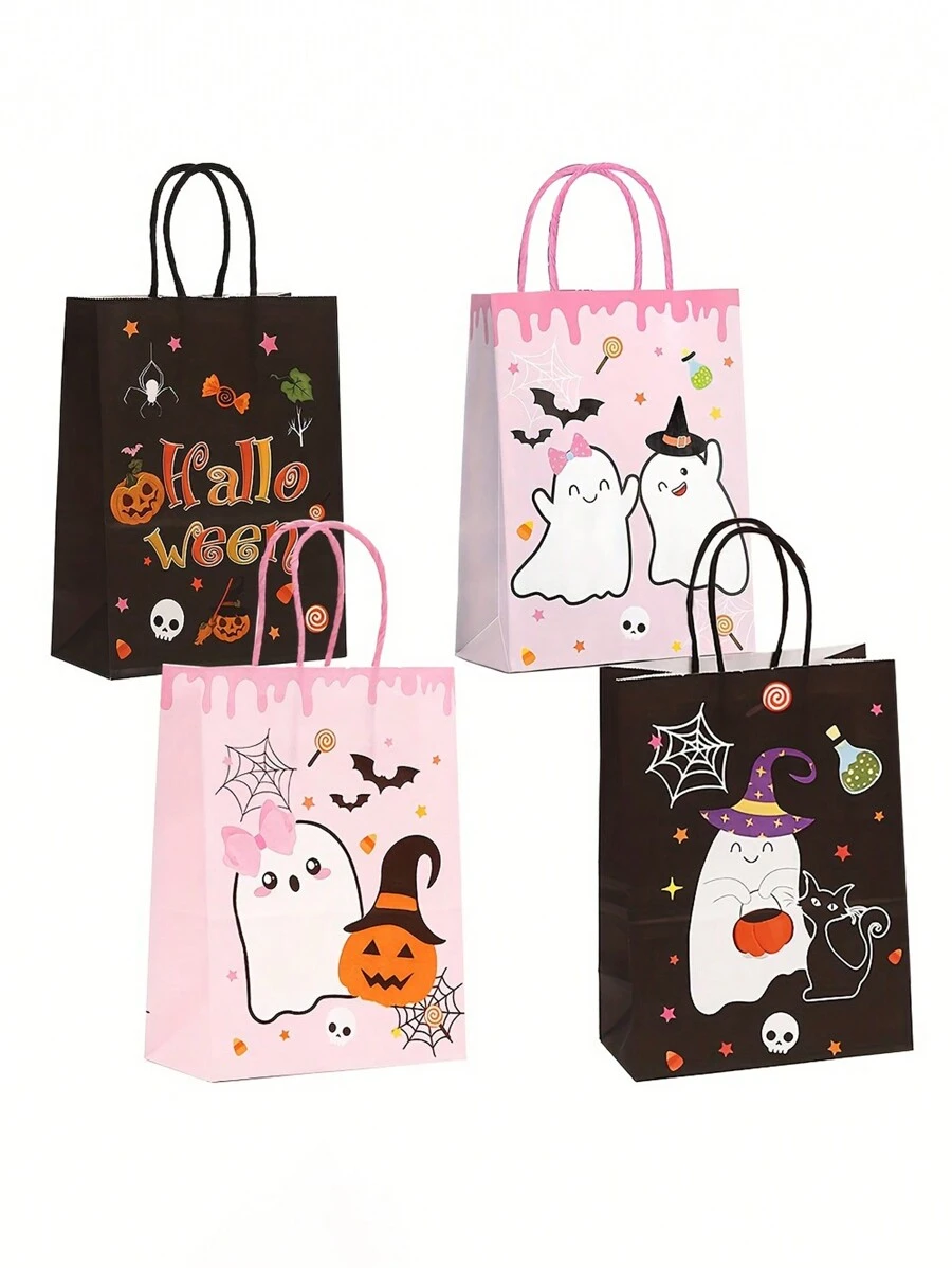 8 件万圣节礼品袋，带手柄万圣节纸袋，万圣节讨糖袋派对礼物，万圣节秋季感恩节派对装饰品，圣诞节 - 彩色 - 查看 1
