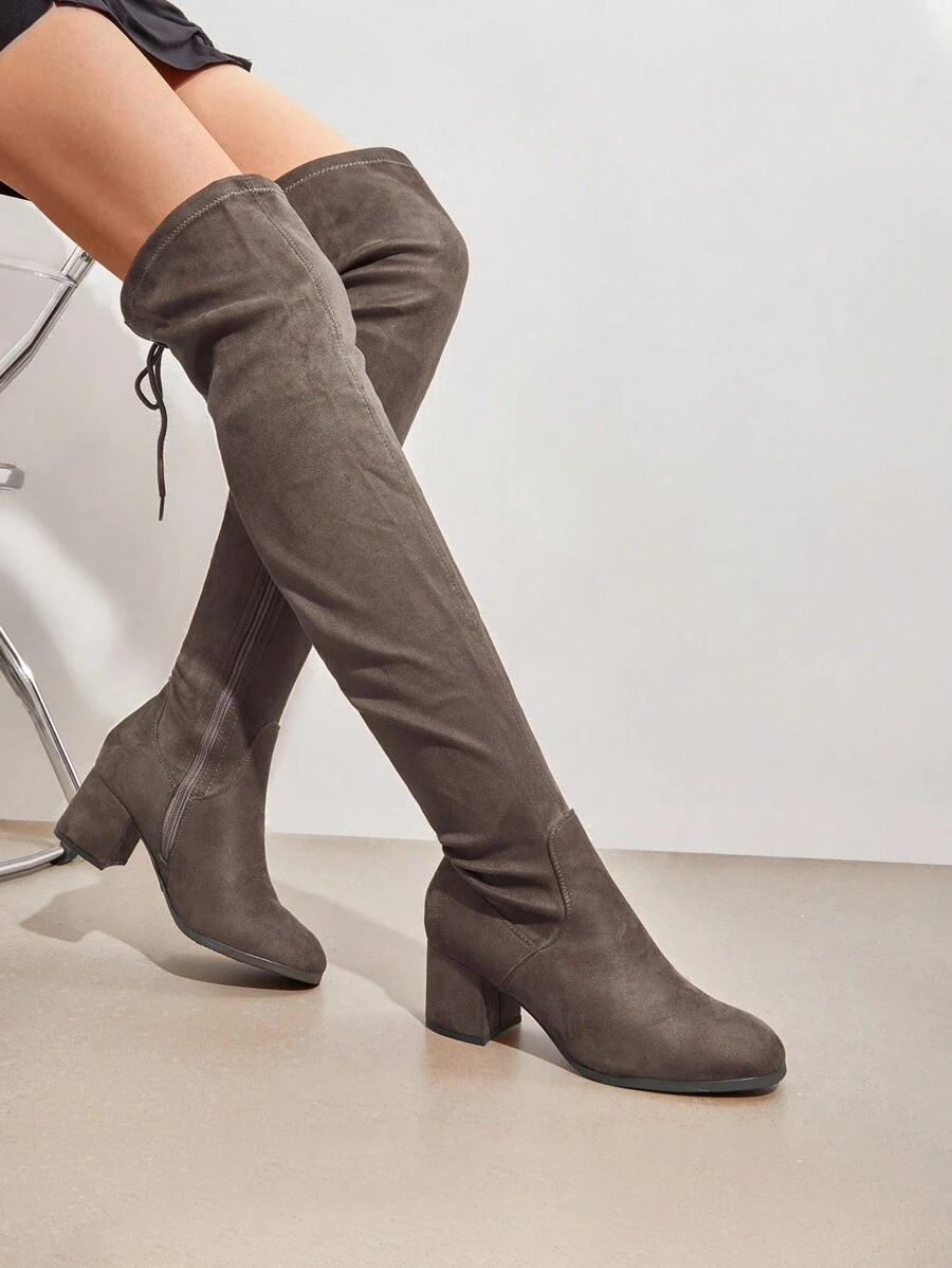 Women Comfortable Over The Knee Thigh High Boots Soft Stretch Suede Leather Chunky Heel Boots For Autumn Winter Casual Commute Wearing Halloween Holiday Gift - 摩卡棕 - 查看 1