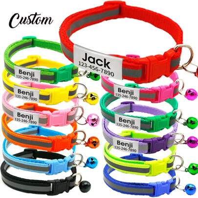 Zgărzi reflectorizante personalizate pentru pisici cu clopoțel, zgardă pentru pisoi cu urme de pisică și pandantiv pentru animale de companie, pandantiv etichetă de identificare gravată personalizată cu nume de animal de companie - cadoul perfect pentru animalul dvs. de companie! Ornamental, gravat, inox, pisică elegantă, contractată, la modă, drăguț, drăguțe, colorat, unic, decor de Crăciun personalizat, comori descoperite, etichete pentru pisici personalizate mici, zgardă personalizată pentru pisică, pentru Crăciun, pentru casă nouă, pentru toamnă/iarna ornamentală, gravată elegantă, drăguțe personalizate, unic, personalizat, personalizat pentru animale de companie, zgărzi, și hamuri personalizate pentru animale de companie, Tendencia Local, articole pentru animale de companie, accesorii de Halloween 2025, decor de toamnă