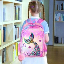 3PCS Kids Backpacks For Girls, 16" Little Kid Mermaid Backpack Preschool Elementary School Bookbag And Lunch Box -Mermaid Pink - Hồng - Xem 3