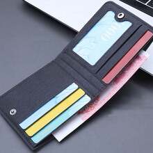 1 Stylish Men's Wallet Convenient Black Canvas Card Holder 26 Letters Double Folding Short Wallet Wallet Small - Black - View 3