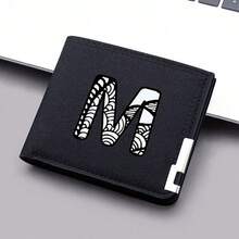 1 Stylish Men's Wallet Convenient Black Canvas Card Holder 26 Letters Double Folding Short Wallet Wallet Small - Black - View 5