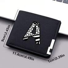 1 Stylish Men's Wallet Convenient Black Canvas Card Holder 26 Letters Double Folding Short Wallet Wallet Small - Black - View 7