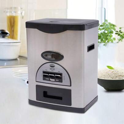  ZhdnBhnos LINSIE Auto Rice Dispenser Container, Stainless Steel Rice Dispenser, 10kg/22lb Large Capacity Automatic Rice Storage Container Kitchen Rice Dispenser Countertop, Black The Best Gift/Present For Family&Friends Happy Christmas