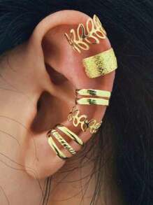 5 Cái/bộ Bông Tai Kẹp Phong Cách Âu Mỹ Hợp Thời Trang Cho Tai Không Xỏ, Thiết Kế Lá Rỗng, Màu Vàng - Loại bướm - Xem 6