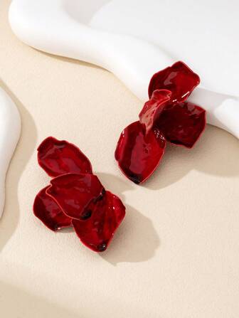 1 Pair Vintage Geometric Textured Asymmetric Flower & Leaf Design Earrings, Fashion Jewelry Gift For Women Valentines,Mom,Mother,Mother's Day,Gift