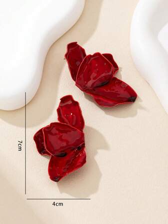 1 Pair Vintage Geometric Textured Asymmetric Flower & Leaf Design Earrings, Fashion Jewelry Gift For Women Valentines,Mom,Mother,Mother's Day,Gift