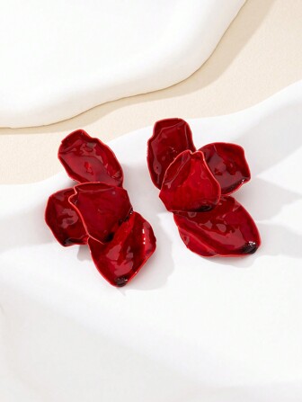 1 par vintage geometrisk texturerad asymmetrisk blom- och bladdesign örhängen, modesmycken Present för kvinnor Alla hjärtans dag, mamma, mor, mors dag, present