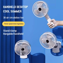 Portable Hand-Held Fan Mini Folding Desk Fan Cooler Cooling Clip On Rechargeable - White - View 4