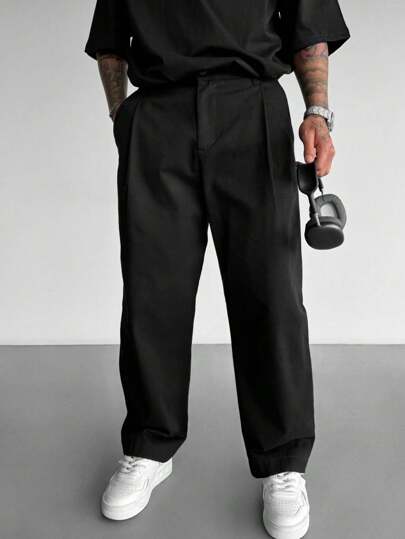 Męskie spodnie w jednolitym kolorze, luźne, uniwersalne, na jesień