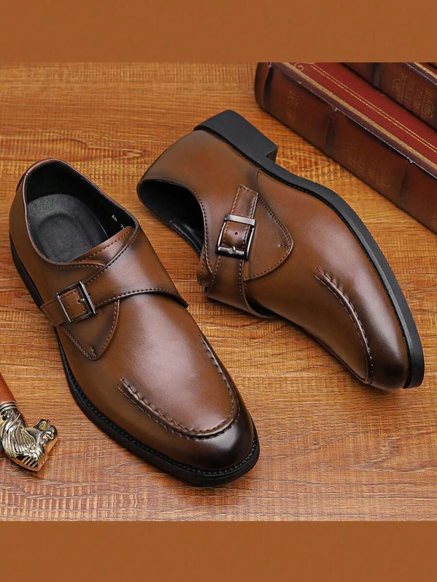 Men's Genuine Leather Brown Dress Shoes For Suits, Parties, Weddings