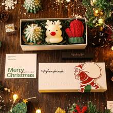 3pcs Christmas Day Cartoon Premium Gingerbread Man Christmas Tree Deer Shape Scented Candle Gift Box Set Gift Card Color: Red, Green, Random - Multicolor - View 9