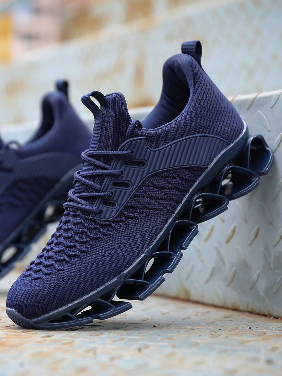 Mens Slip On Running Walking Shoes Blade Tennis Casual Fashion Sneakers Comfort Non Slip Work Sport Athletic Trainer White - Xanh đậm - Xem 1