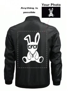 Customized Personalized Clothing Boyfriend Style Men's Stand Collar Zip-Up Long Sleeve Casual Solid Color Sports Jacket With Customized Graphic - Incorporate Your Own Image For Exclusive Personalized Print Reversible Jackets Ideal Gifts For Him, Boyfriend, Family, Friends, For Birthdays, For Vacation/Holiday, For School/Competition, For Sports/Climbing