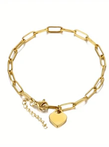 Pulseira com pingente de coração personalizado, joias de aço inoxidável, pingentes de vários nomes personalizados, pulseiras da moda, pulseira de corrente de clipe de papel dourada personalizada, presente de aniversário para sua mãe, namorada, para aniversários, para uso diário, para baile de formatura, para o dia das mães, para o dia dos namorados, para formatura, para casamentos