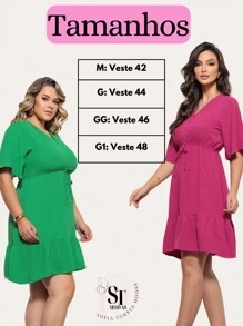 Women's Short Ruffle Dress Casual Duna Short Sleeve Midi Party Evangelical Fashion Elastic Waist. - 玫瑰紅 - 查看 6