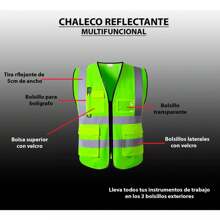 Vmingo 5 Piezas Chaleco Seguridad Reflectante Alta Visibilidad Industrial Brigadista con Bolsillos y Cremallera - Verde - Ver 4