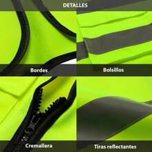 Vmingo 5 Piezas Chaleco Seguridad Reflectante Alta Visibilidad Industrial Brigadista con Bolsillos y Cremallera - Verde - Ver 5